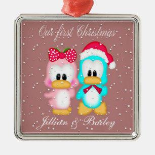 Ornamento De Metal Nosso Primeiro Natal como Sr. e Sra. Ornament