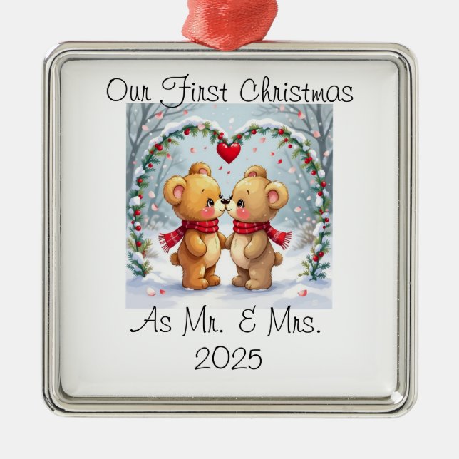 Ornamento De Metal Nosso Primeiro Natal como Sr. & Sra. – 2025 (Frente)