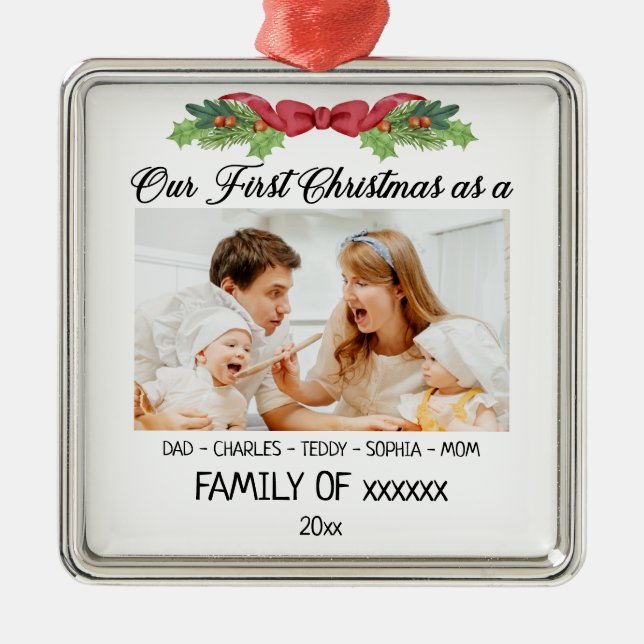 Ornamento De Metal Nosso Primeiro Natal como uma família com fotos pe (Frente)
