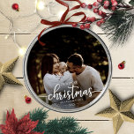 Ornamento De Metal Nosso Primeiro Natal Como Uma Família De 3 Fotos E<br><div class="desc">Nosso Primeiro Natal Como Uma Família De 3 Elegantes Ornamentos De Fotos</div>