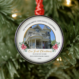 Ornamento De Metal Nosso primeiro Natal em nossa nova foto de Natal e