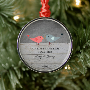 Ornamento De Metal Nosso primeiro Natal juntos adora madeira