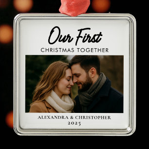 Ornamento De Metal Nosso Primeiro Natal Juntos Moderno Minimalista