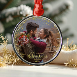 Ornamento De Metal Nosso Primeiro Pedido de Foto Envolvido no Natal