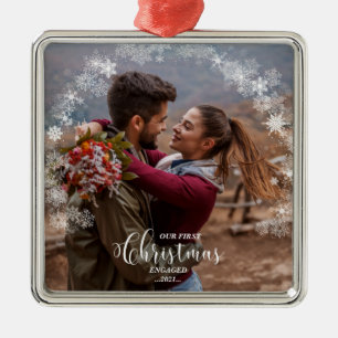 Ornamento De Metal Nosso Primeiro Pedido de Foto Envolvido no Natal