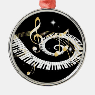 Ornamento De Metal Notas de Piano e Ouro