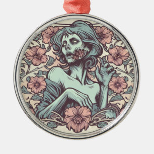 Ornamento De Metal Nouveau da Arte Zombie feminina com Flores Bonito