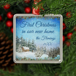 Ornamento De Metal Nova Cena de Aquarela de Natal em Casa