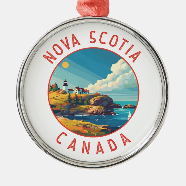 Ornamento De Metal Nova Escócia Canadá Círculo Retroafogado (Frente)
