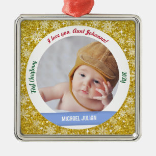 Ornamento De Metal Nova Foto de Bebê Menino no Primeiro Natal Como Ti