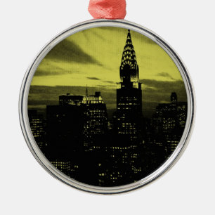 Ornamento De Metal Nova Iorque amarelo pontilhado preto