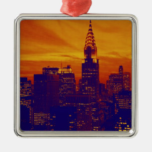Ornamento De Metal Nova Iorque Pop de Arte Azul Laranja