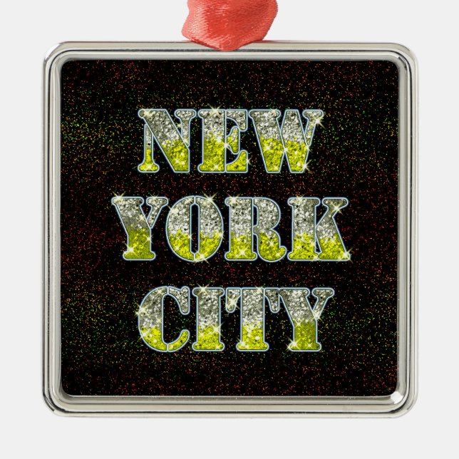 Ornamento De Metal Nova Iorque Silver Dourados Brilhos (Frente)