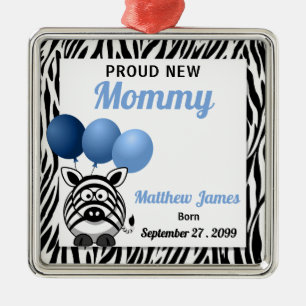 Ornamento De Metal Nova Mamãe Orgulhosa em Impressão Zebra Azul