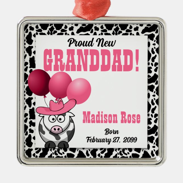 Ornamento De Metal Novo vovô de uma vaqueira de rosa (Frente)