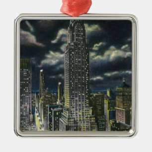 Ornamento De Metal NYC, construção nova de YorkChrysler na noite # 