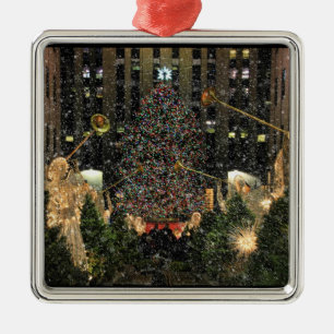 Ornamento De Metal NYC Rockefeller Center Xmas Tree Caindo Neve