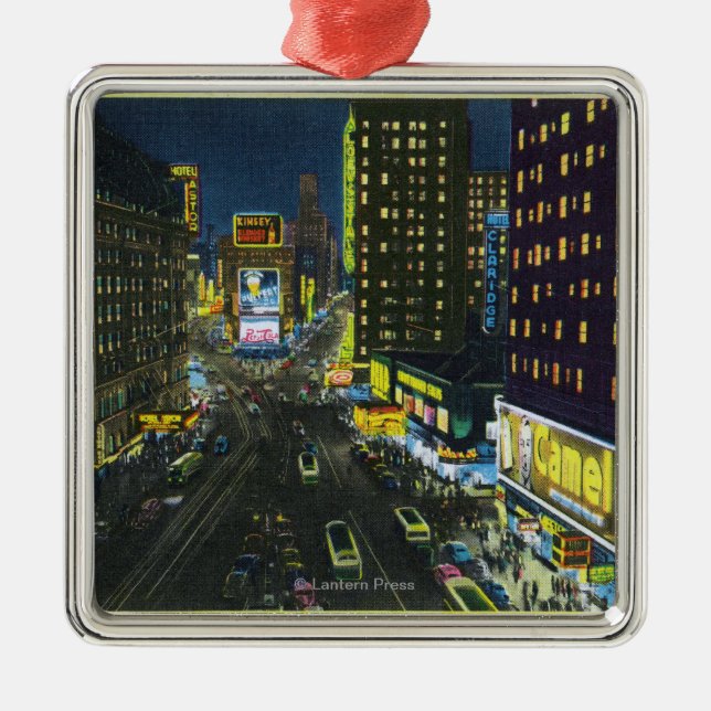 Ornamento De Metal NYC, YorkView novo do Times Square na noite # 1 (Frente)