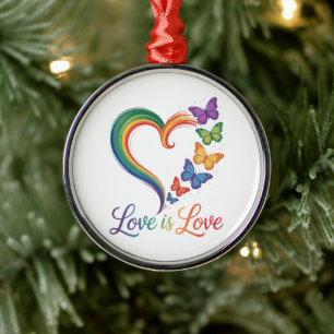 Ornamento De Metal o amor é amor lgbt borboleta coração arco-íris