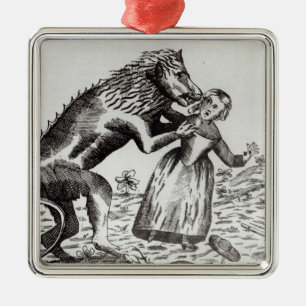 Ornamento De Metal O animal de Gevaudan que ataca uma rapariga