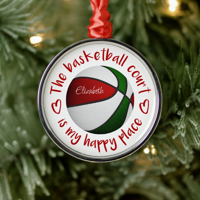 Ornamento De Metal o campo de basquete é meu lugar feliz (Árvore)