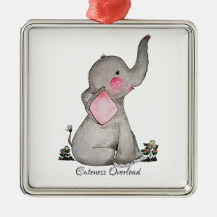 Ornamento De Metal O elefante bonito do bebê da aguarela com cora &