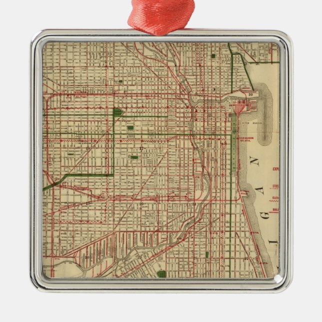 Ornamento De Metal O mapa de Blanchard de Chicago (Frente)