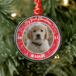 Ornamento De Metal O Metálico de Foto de Natal Personalizado da Puppy