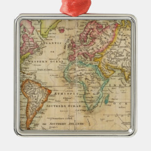 Ornamento De Metal O Mundo em Projeção do Mercator