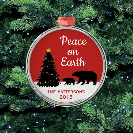 Ornamento De Metal O Natal Moderno Ursa Paz na Terra