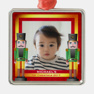 Ornamento De Metal O Natal vermelho & Dourado do bebê do quadro & do