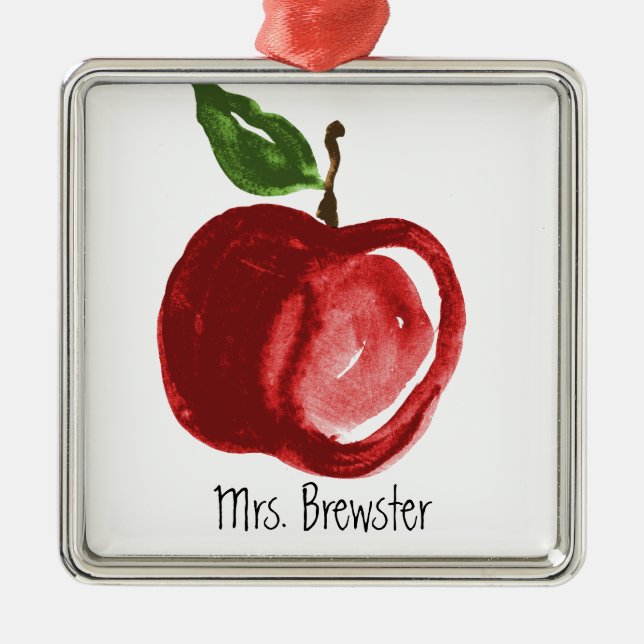 Ornamento De Metal O nome Monogrammed do professor vermelho de Apple (Frente)