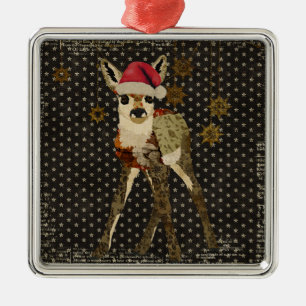 Ornamento De Metal O preto floral do Natal da jovem corça Stars o