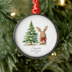 Ornamento De Metal O Primeiro Coelhinho de Natal do Bebê Personalizad