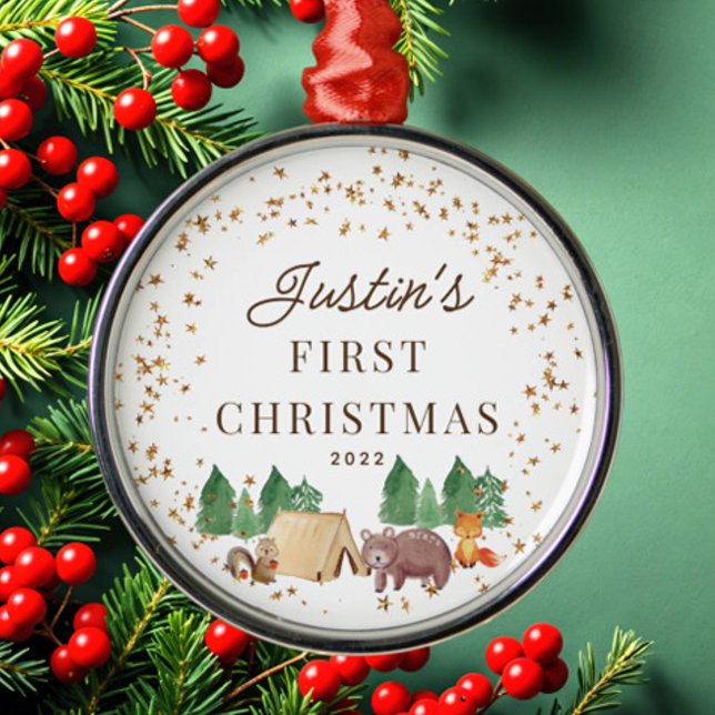 Ornamento De Metal O Primeiro Natal do Baby (Criador carregado)