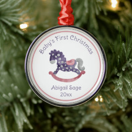 Ornamento De Metal O Primeiro Natal do Bebê de Cavalo Roxo Bonito