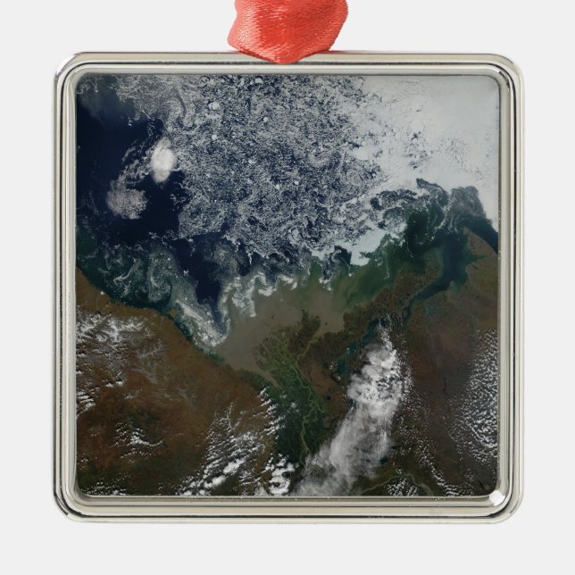 Ornamento De Metal O rio Mackenzie esvazia-se na Baía de Mackenzie (Frente)