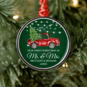 Ornamento De Metal O Sr. e a Sra. Lights Truck do Primeiro Natal Verd