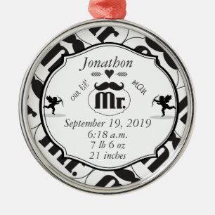 Ornamento De Metal O Sr. Mustache Lil Man Baby Boy Stats