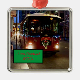 Ornamento De Metal O Trolley De Natal Em Chicago