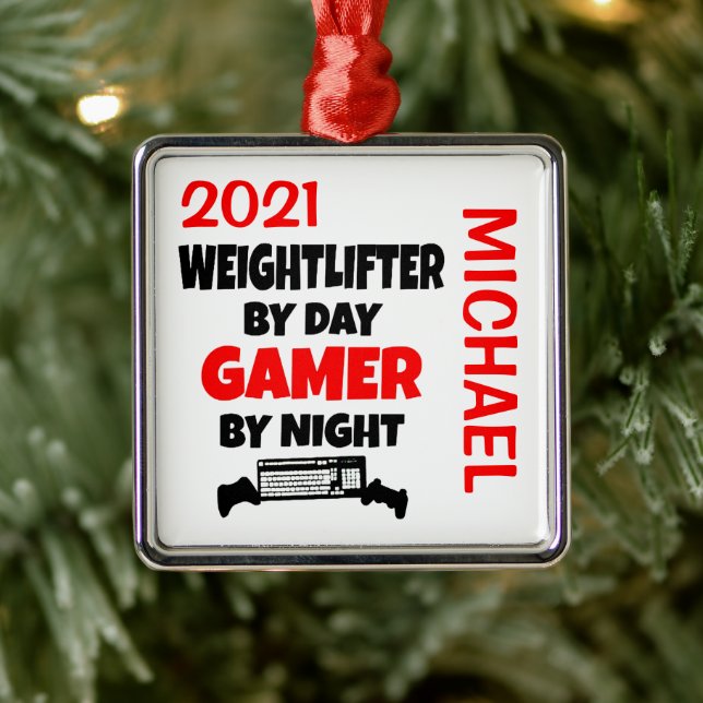 Ornamento De Metal O Weightlifter ama Jogar Videos games PERSONALIZAD (Árvore)
