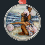 Ornamento De Metal Obcecado com Conquistar o Impossível<br><div class="desc">Pintura Original de duas garotas brincando com balões cor-de-rosa na praia Coney Island por Nova Iorque,  Artista de Belas Artes,  Gaye Elise Beda Ver gayeelisebeda.store https://www.redbubble.com/shop/?query=gaye elise&ref=search_box https://gayeelise-beda.pixels.com http://www.zazzle.com/gaye elise beda gifts https://fineartamerica.com/profiles/gayeelise-beda q=gaye elise beda&x=-749&y=-111 www.synchronopedia.com/wwsah_candidate_list.htm</div>