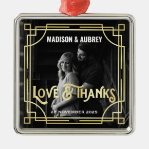 Ornamento De Metal Obrigados e Amor Art Deco Casamento Dourado Adicio