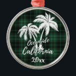 Ornamento De Metal Oceanside Beach California Palm Tree Green Xadrez<br><div class="desc">Oceanside Beach California Palm Tree Green Xadrez Ornament</div>