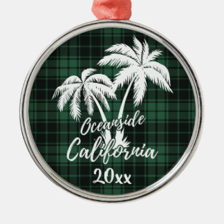 Ornamento De Metal Oceanside Beach California Palm Tree Green Xadrez