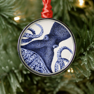 Ornamento De Metal Octopus Azul Paisagem