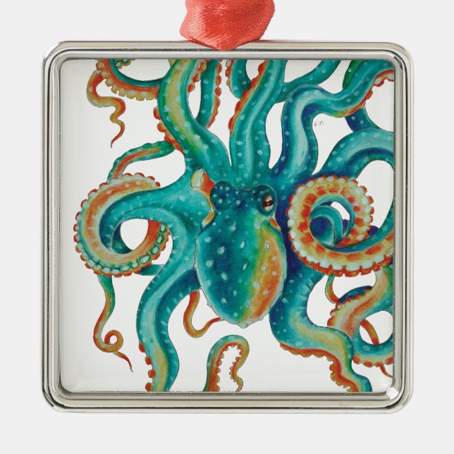 Ornamento De Metal Octopus Teto Watercolor Tentacle (Frente)