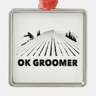 Ornamento De Metal Ok, Esqui Groomer