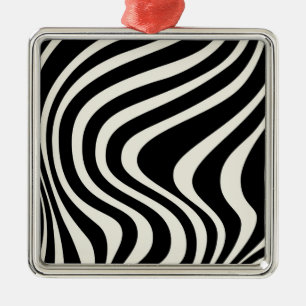Ornamento De Metal Ondas de estilo retrô preto e branco