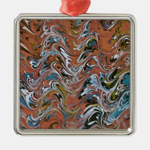 Ornamento De Metal Ondas em Abstrato de Arte Vermelha e Azul em Acrír